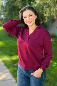 Luxeknit Shawl Neck Pullover - Merlot