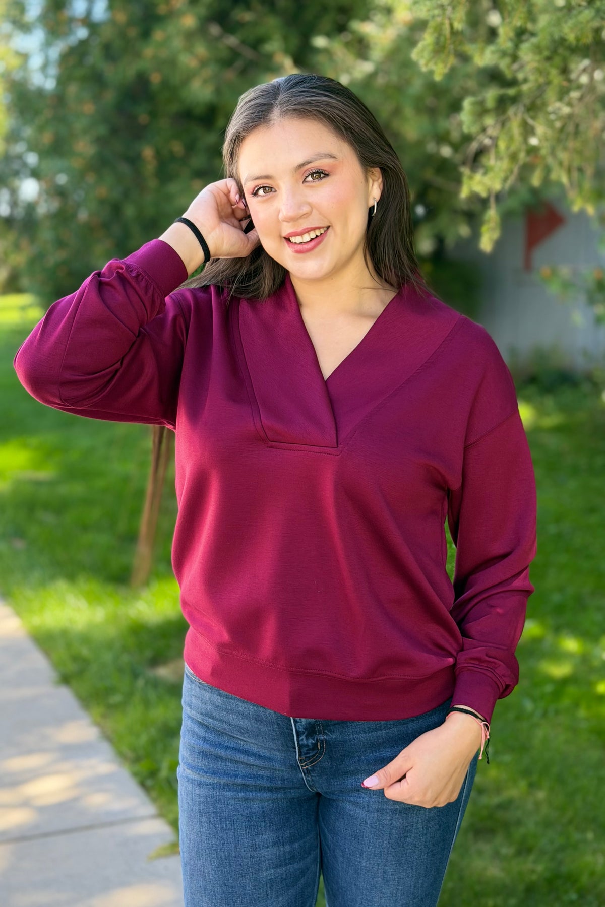Luxeknit Shawl Neck Pullover - Merlot