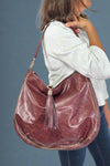 Demi Distressed Studded Hobo Bag Mulberry