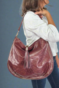 Demi Distressed Studded Hobo Bag Mulberry