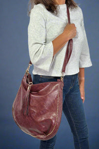 Demi Distressed Studded Hobo Bag Mulberry