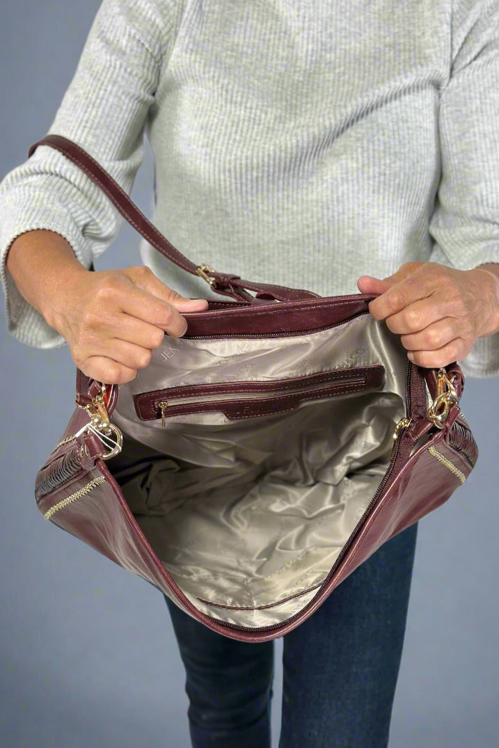 Demi Distressed Studded Hobo Bag Mulberry