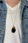 Beaded Tear Pendant Long Necklace - Black