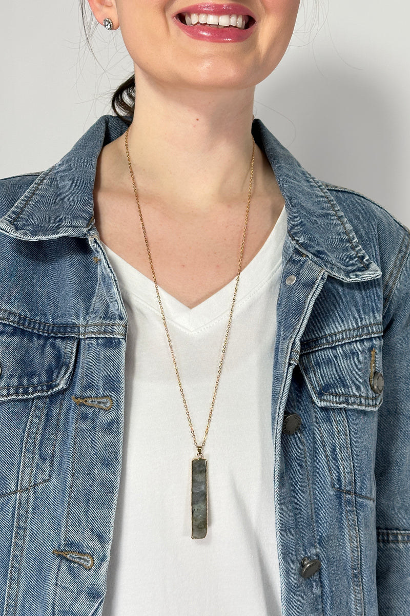 Vertical Stone Bar Necklace - Grey
