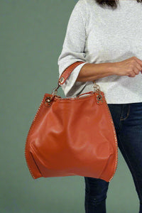 Carly Studded Crossbody Hobo - Rust