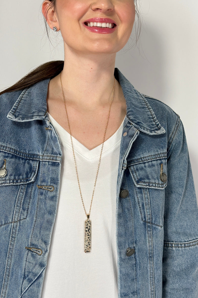 Vertical Stone Bar Necklace - Dalmatian Jasper