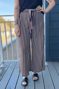 Stripe Wide Leg Pants - Brown