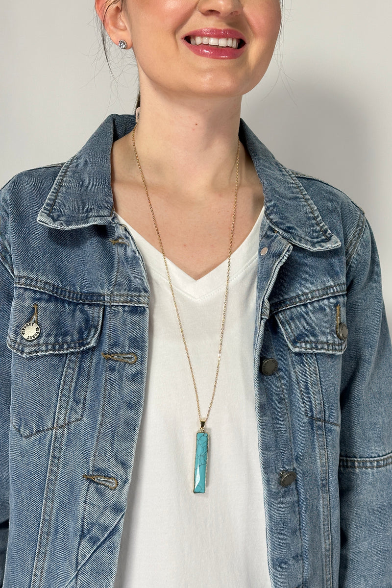 Vertical Stone Bar Necklace - Turquoise