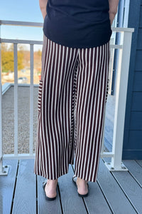 Stripe Wide Leg Pants - Brown