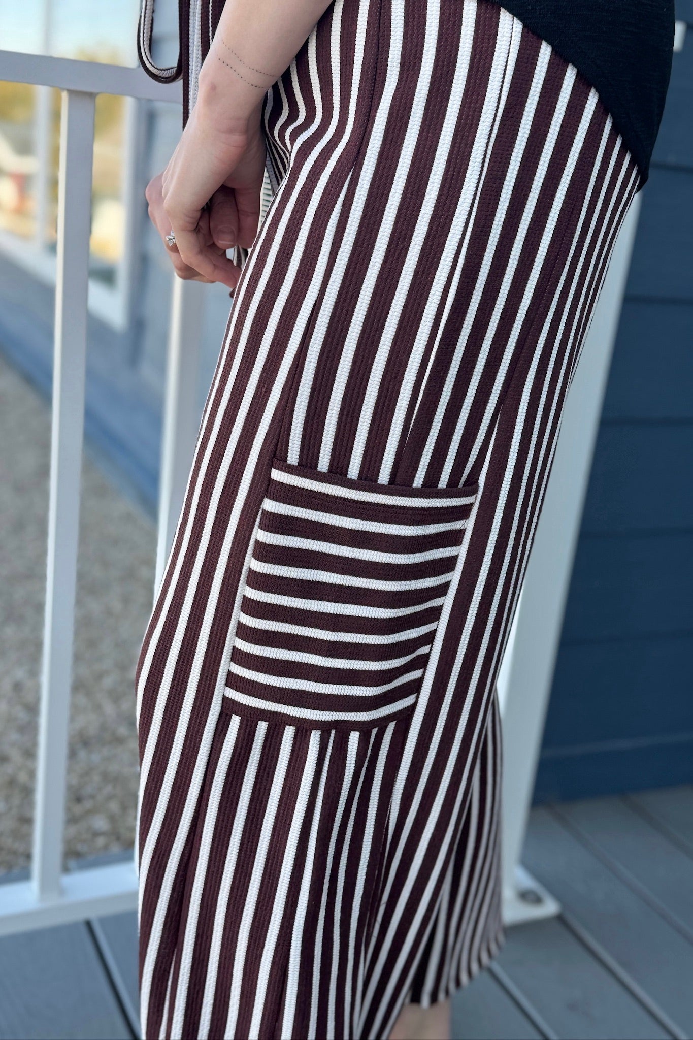 Stripe Wide Leg Pants - Brown