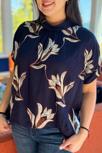 Embroidered Mock Neck Top - Midnight
