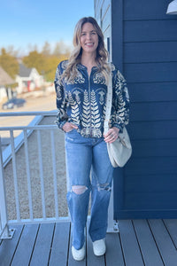 Printed Jacket - Navy Multi