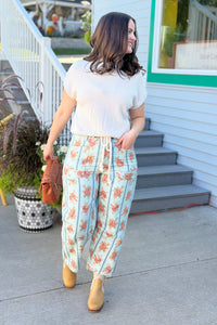 Floral Stripe Twill Pants - Blue