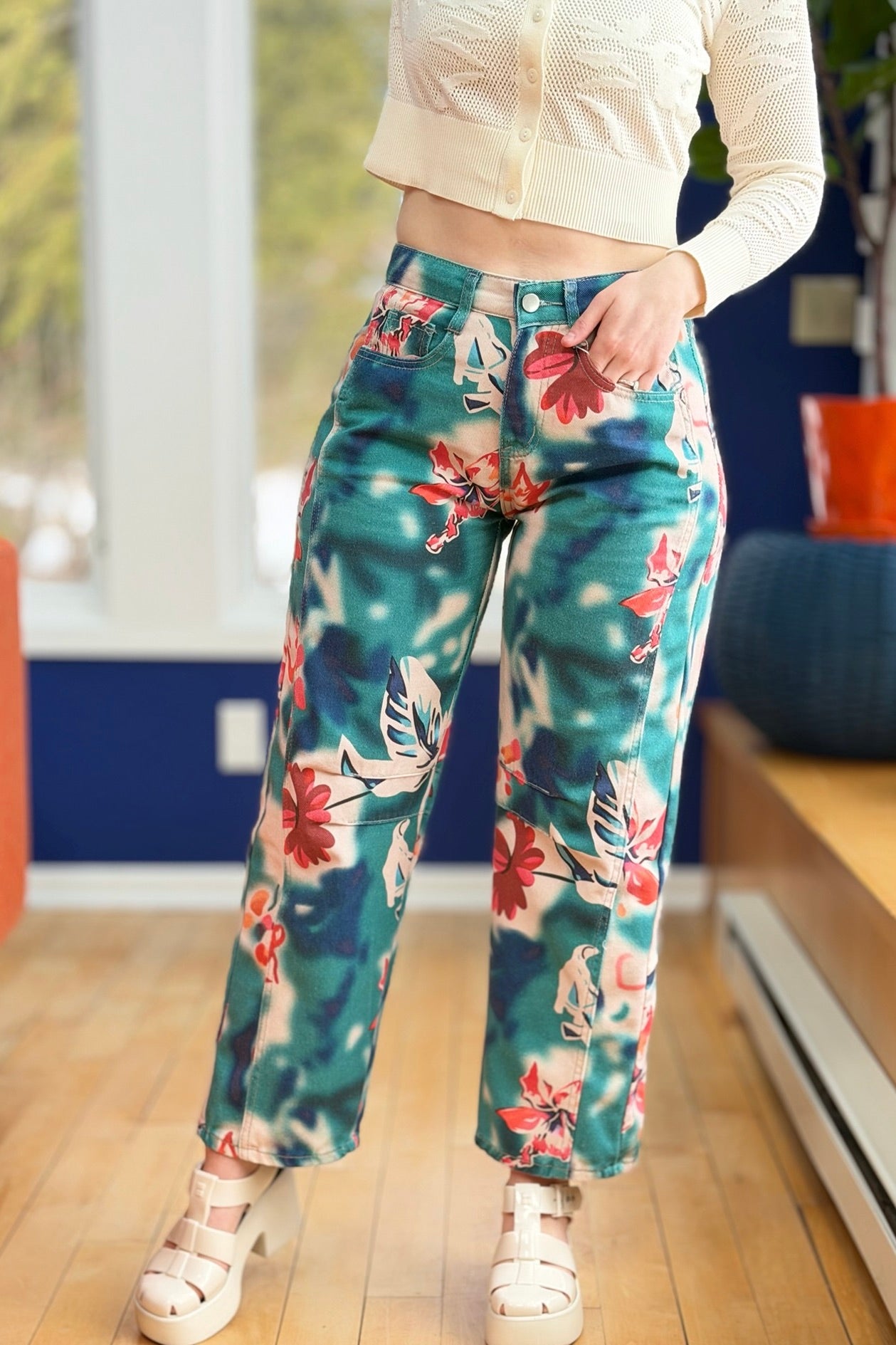 Western Vintage Printed Jeans - Floral