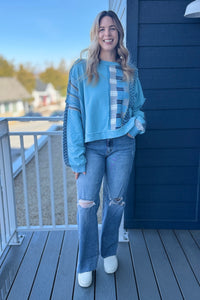 Boxy Patchwork Sweatshirt - Blue