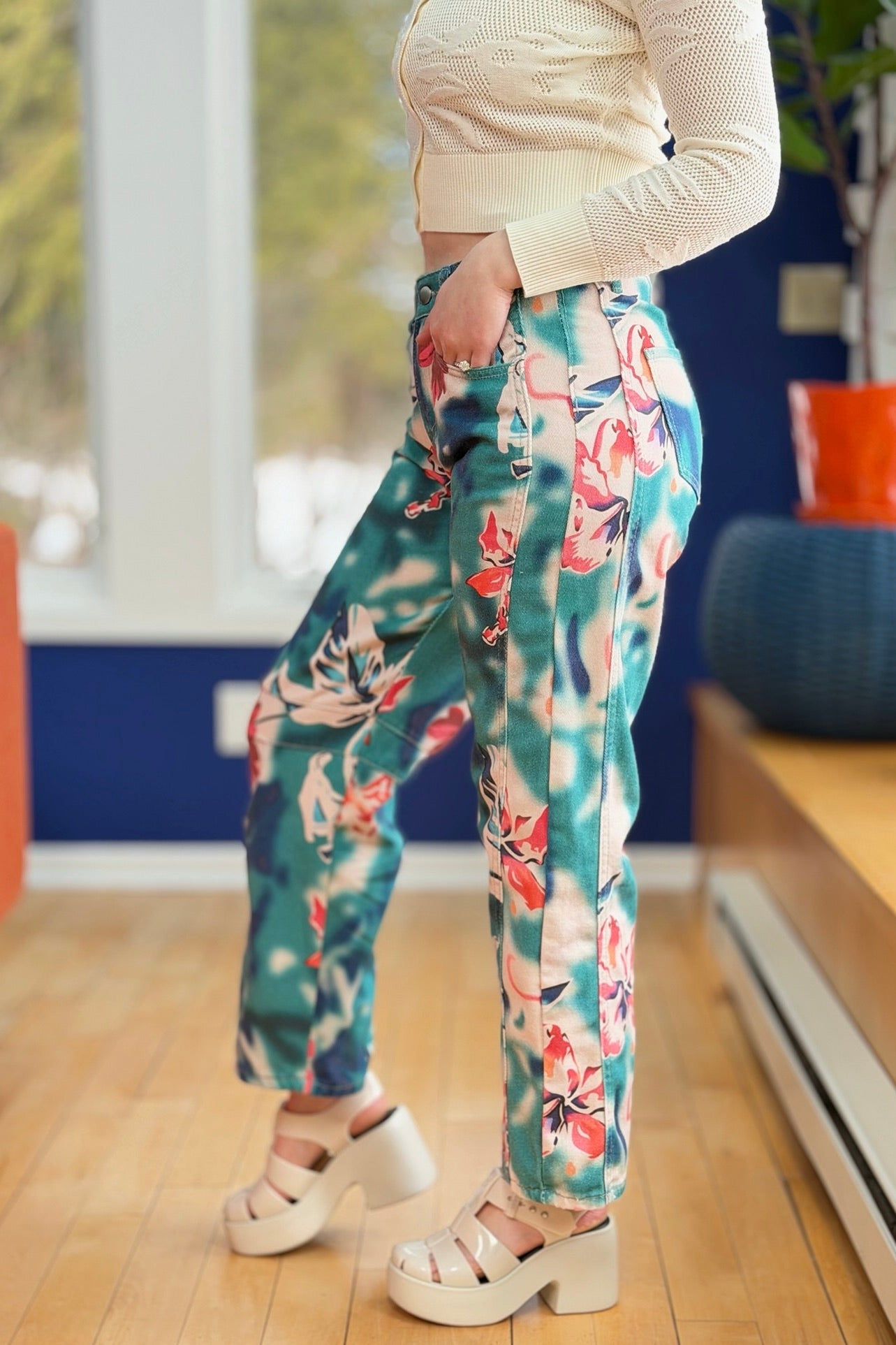 Western Vintage Printed Jeans - Floral