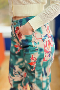 Western Vintage Printed Jeans - Floral