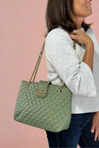 Quilted Tote Bag With Chain Strap