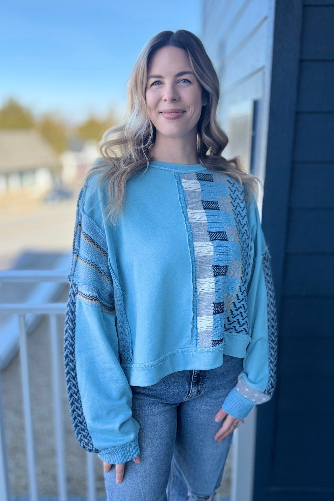 Boxy Patchwork Sweatshirt - Blue