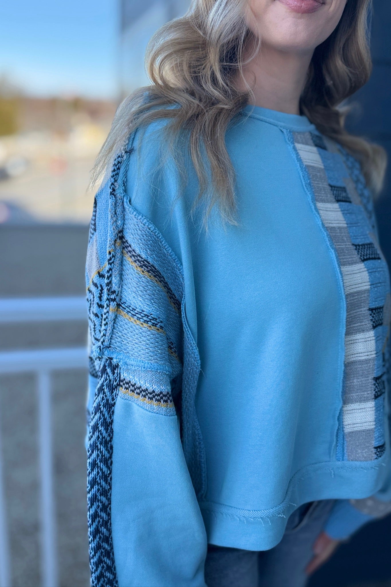 Boxy Patchwork Sweatshirt - Blue