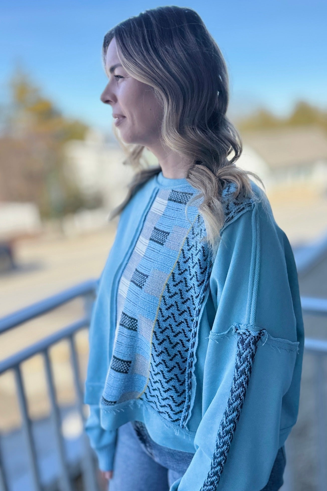 Boxy Patchwork Sweatshirt - Blue