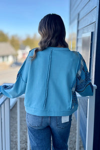 Boxy Patchwork Sweatshirt - Blue
