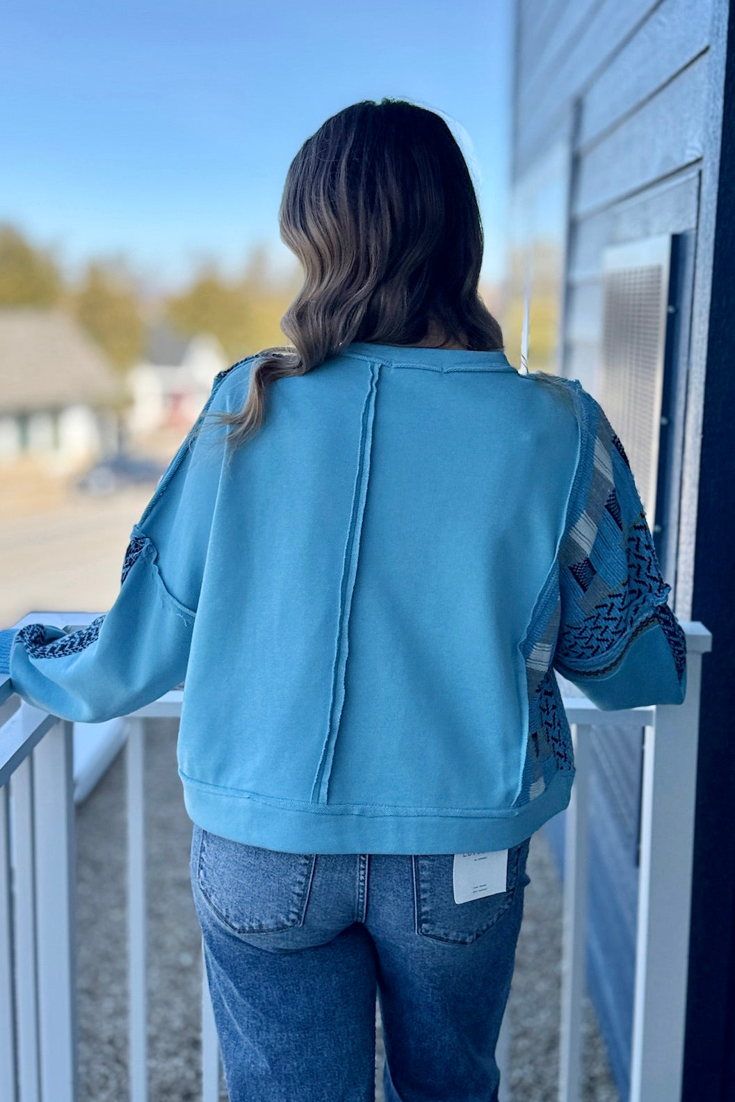 Boxy Patchwork Sweatshirt - Blue