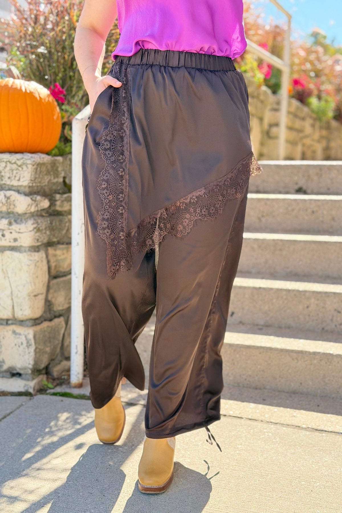 Half Slip Skirt Lace Pants - Espresso