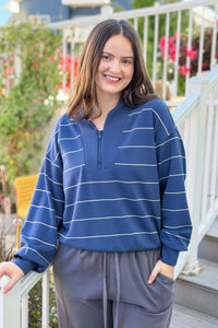 Modal Scuba Stripe V-Neck - Navy