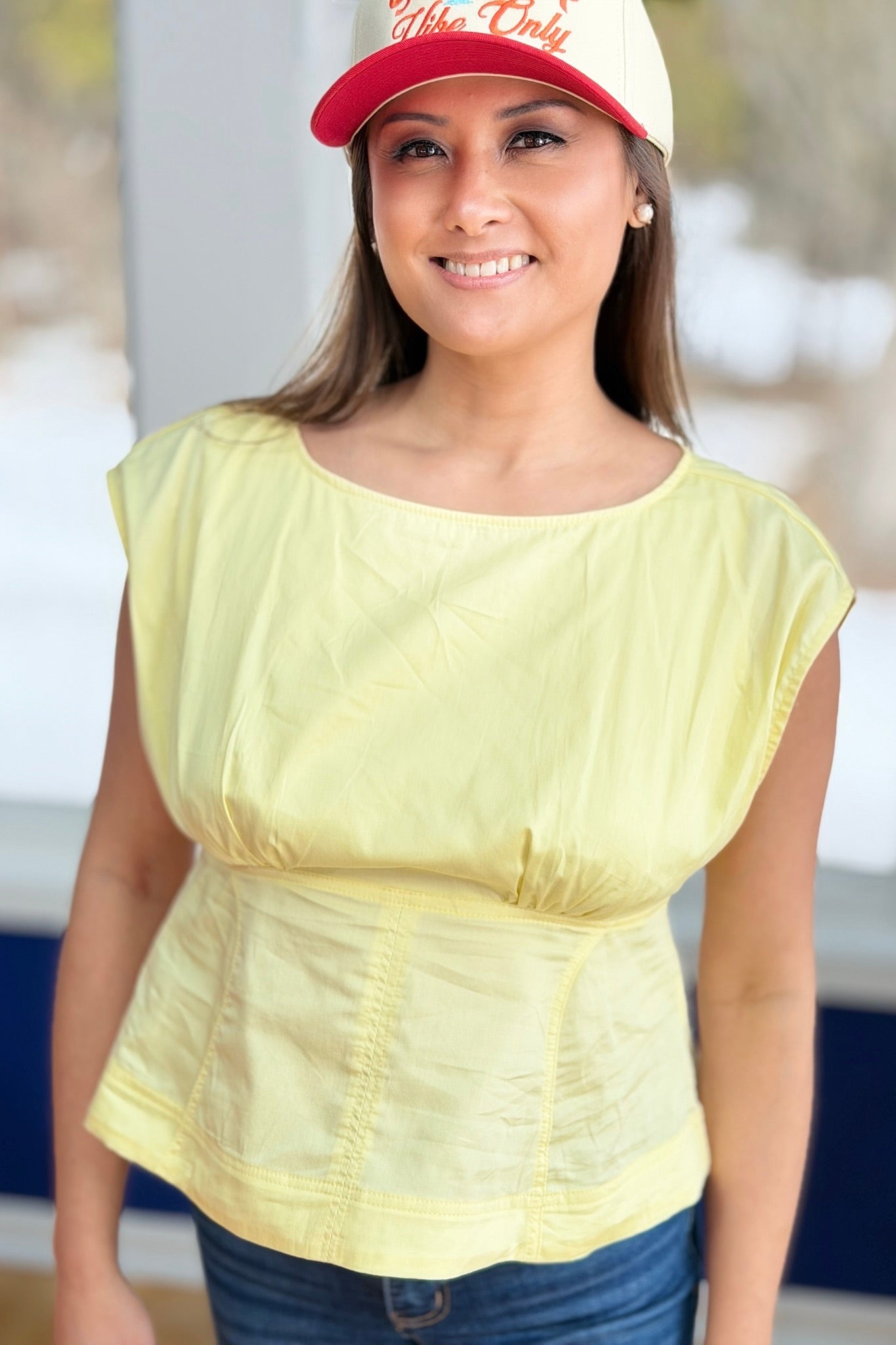 Boat Neck Peplum Top - Lemon Drop