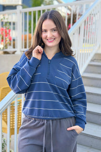 Modal Scuba Stripe V-Neck - Navy