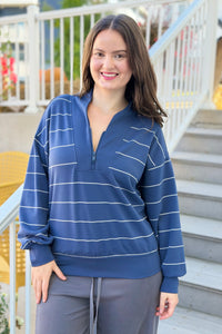Modal Scuba Stripe V-Neck - Navy