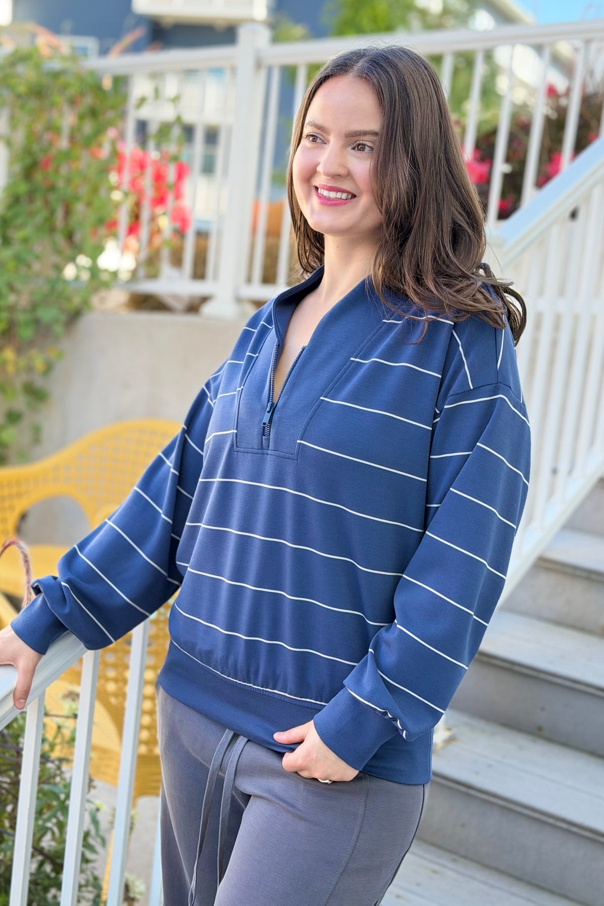 Modal Scuba Stripe V-Neck - Navy