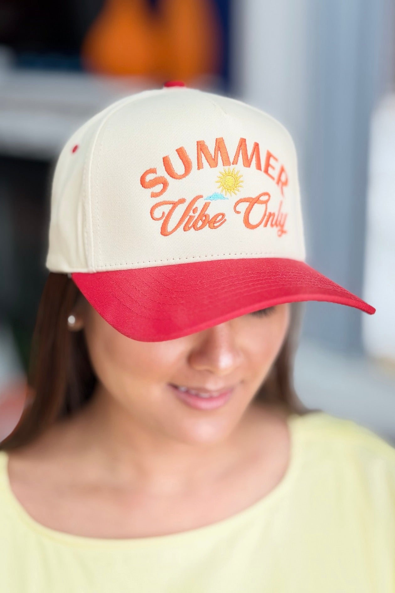Summer Vibe Only Two-Tone Trucker Hat - Red