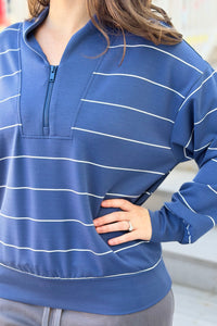 Modal Scuba Stripe V-Neck - Navy