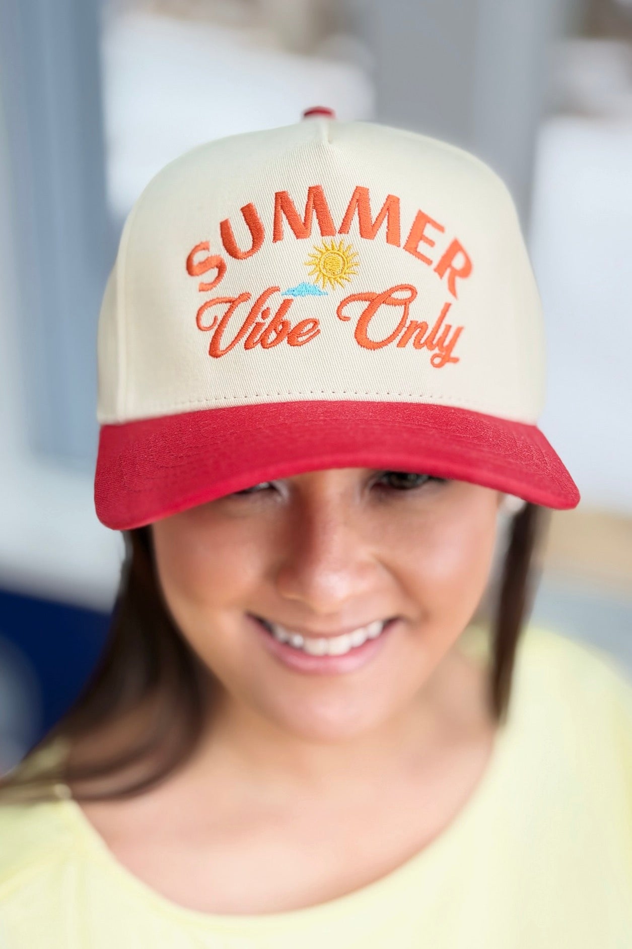 Summer Vibe Only Two-Tone Trucker Hat - Red