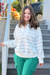 Modal Scuba Stripe V-Neck - Cream