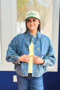 Balloon Sleeve Denim Jacket Drawstring Waist