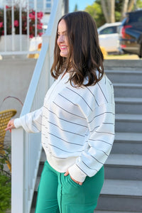 Modal Scuba Stripe V-Neck - Cream
