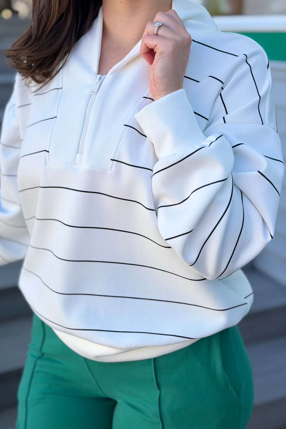 Modal Scuba Stripe V-Neck - Cream