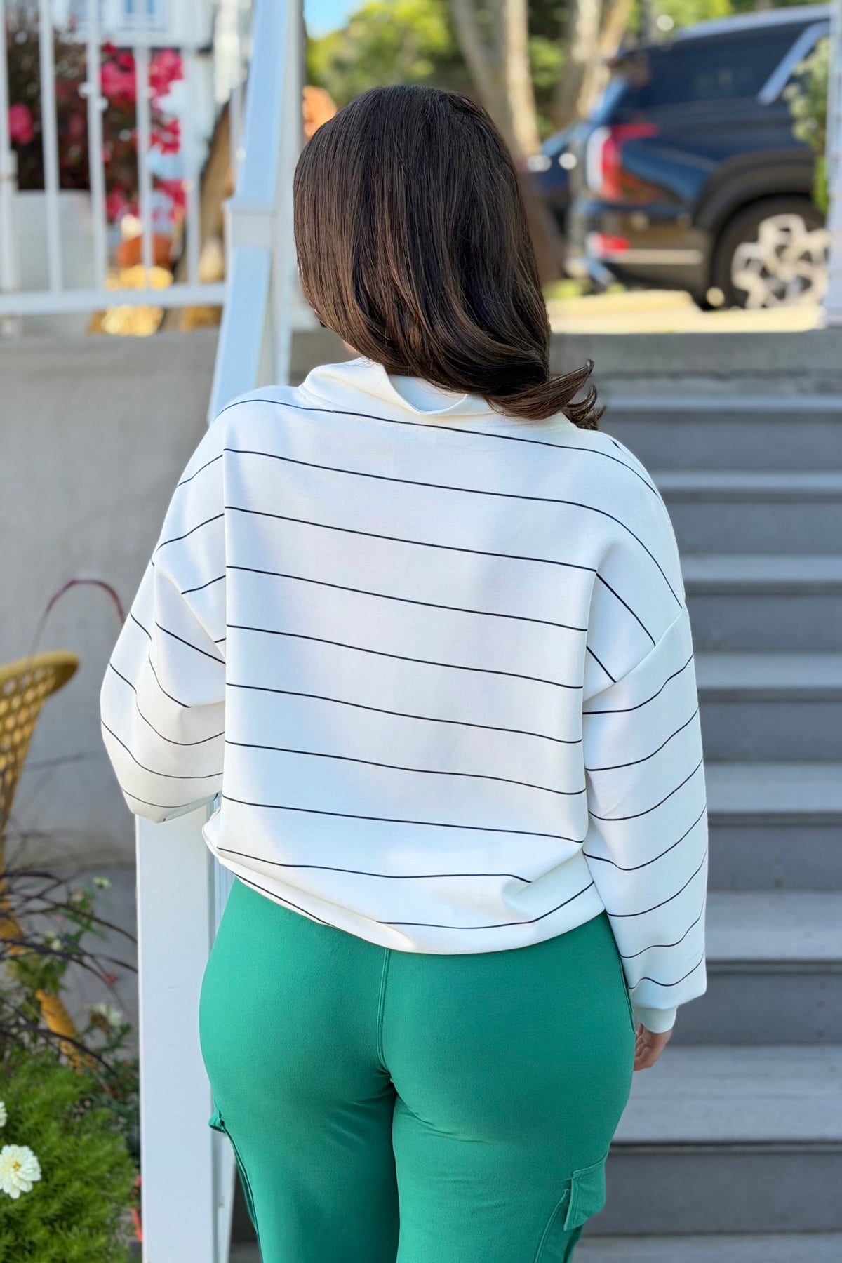 Modal Scuba Stripe V-Neck - Cream