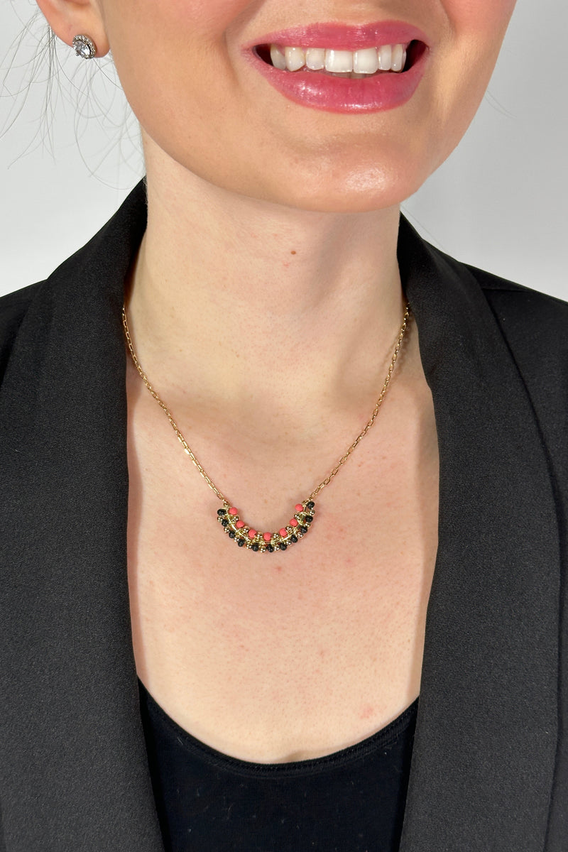 Wood Bead Curved Bar Necklace
