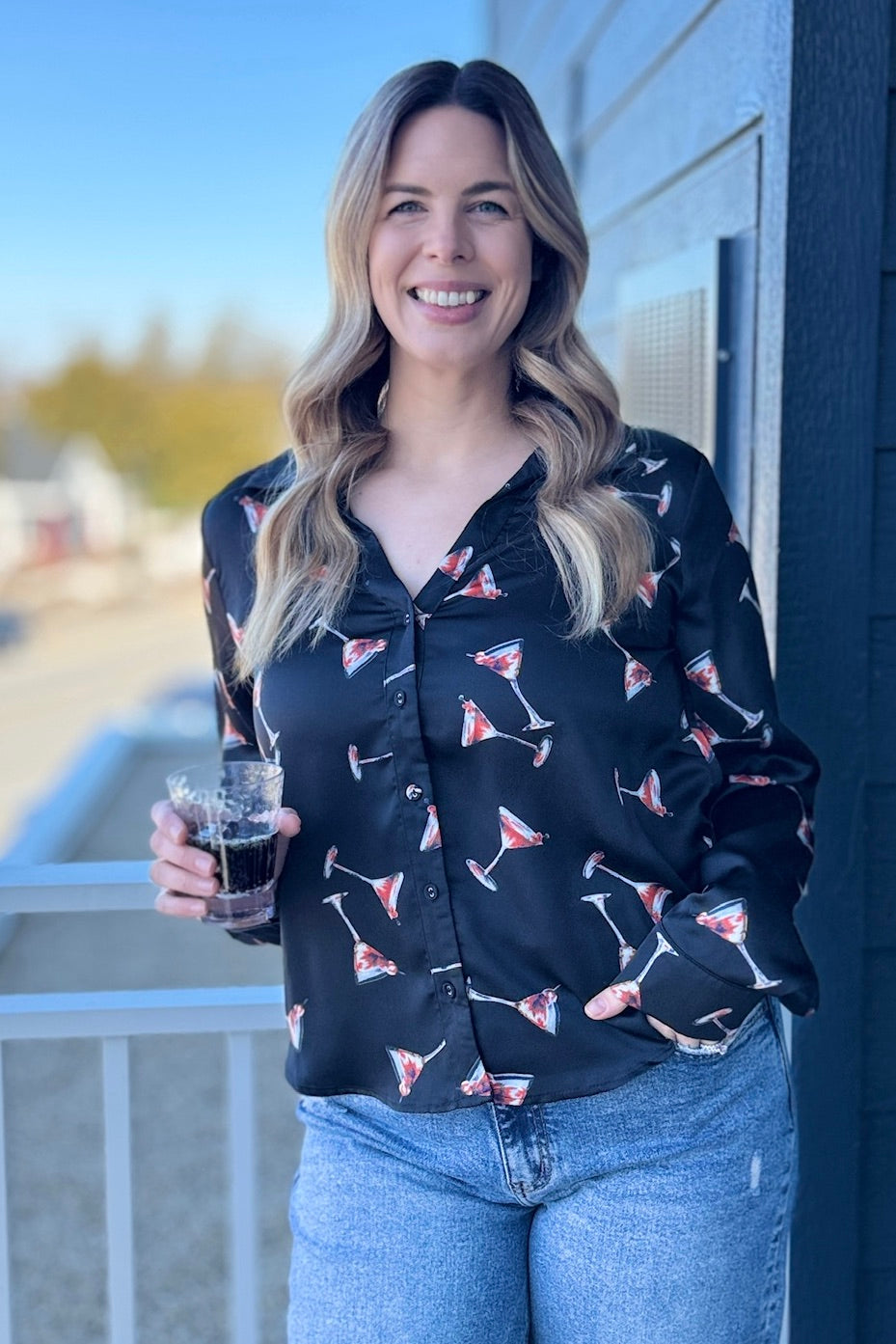 Cocktails On Me Print Shirt