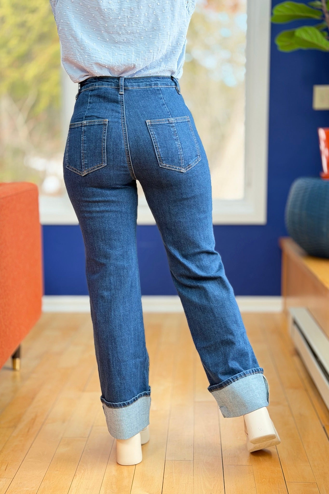 Super Stretch Stitch Detail Straight Jeans