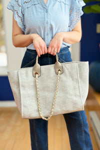 Kristina Satchel With Chain Strap - Grey