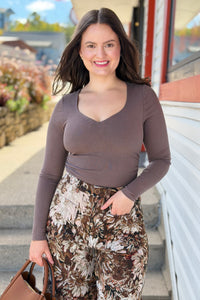 Side Ruched Sweetheart Top - Brown
