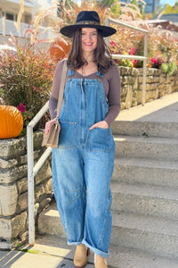 Western Wide-Leg Denim Overalls