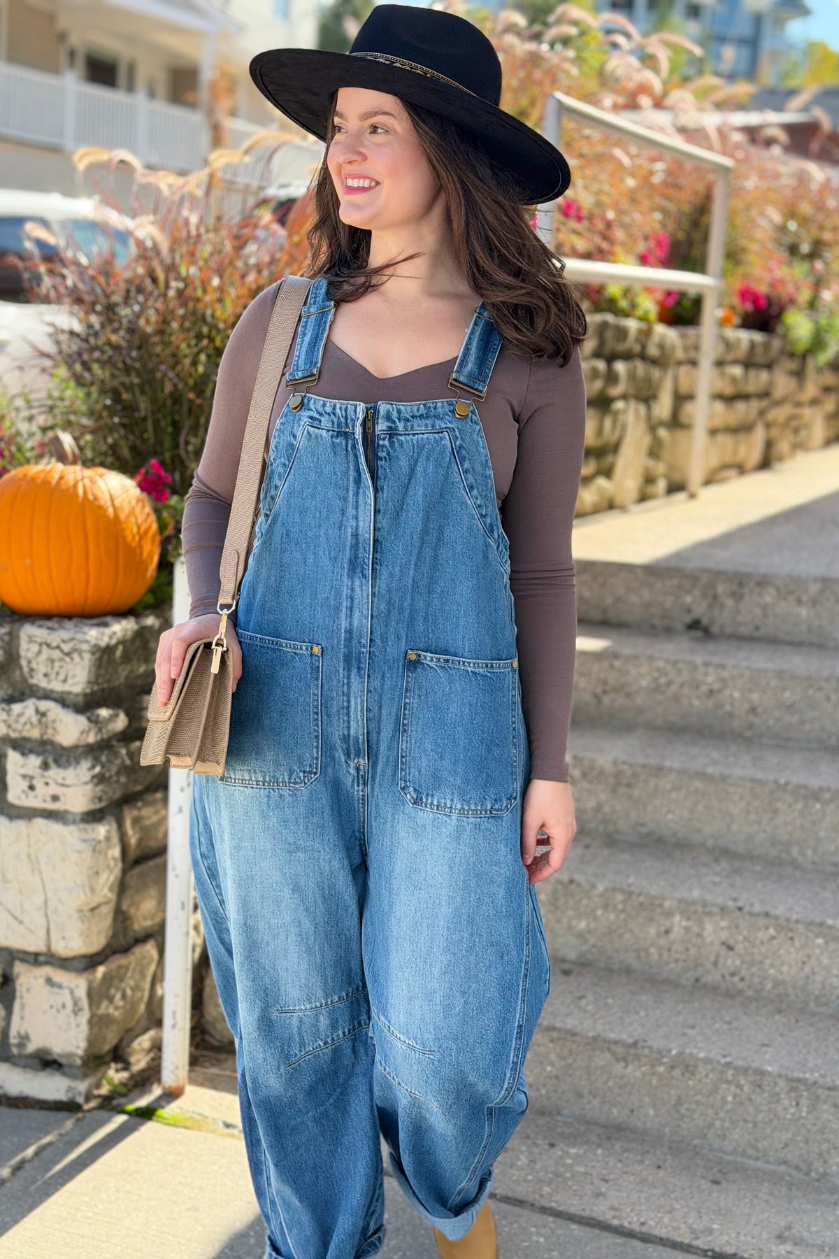 Western Wide-Leg Denim Overalls