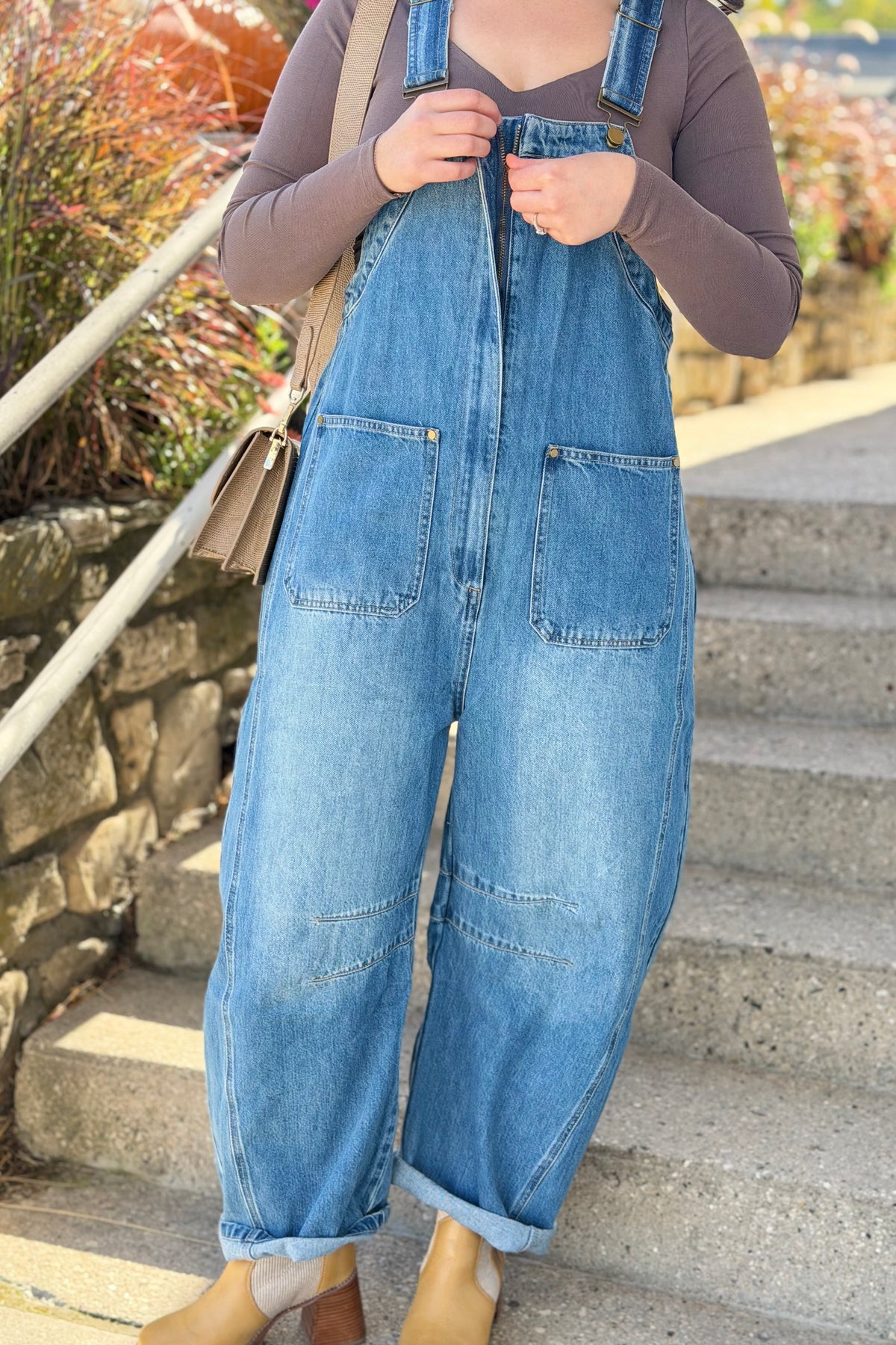Western Wide-Leg Denim Overalls