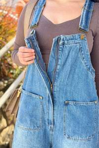 Western Wide-Leg Denim Overalls